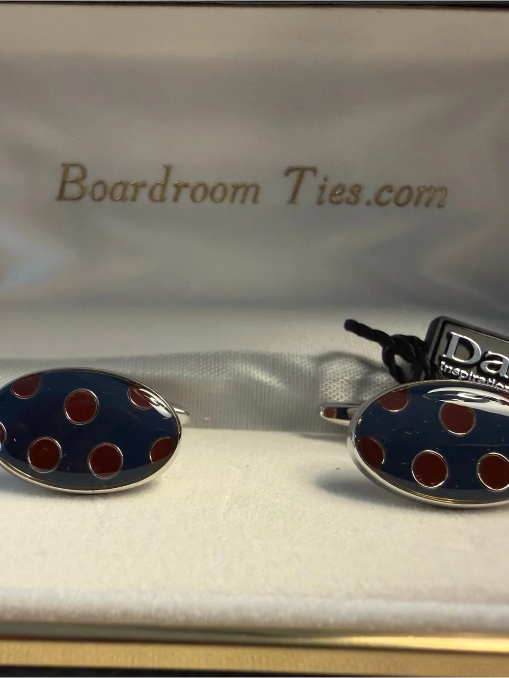 Boardroom Ties Navy and Red Polka Dot Oval Cufflinks